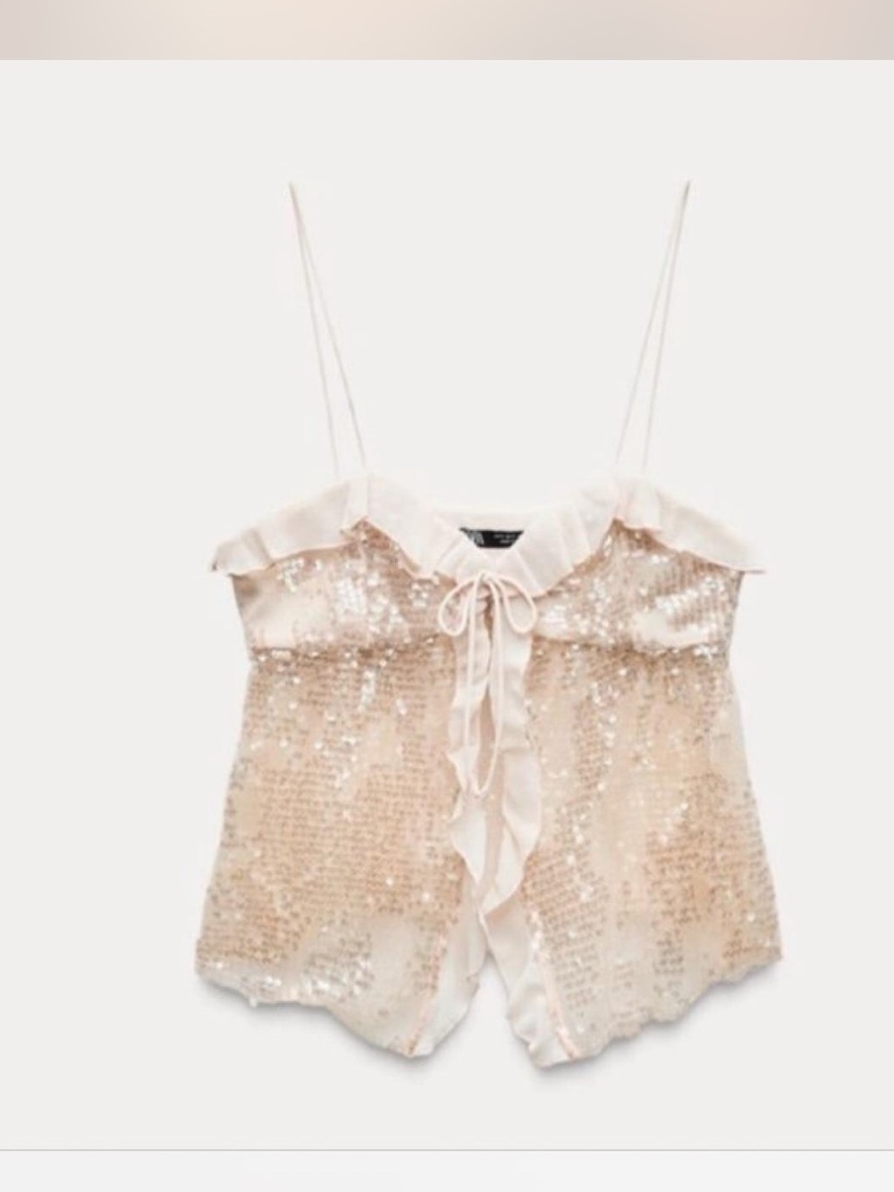 NEW ZARA pink silver sequin ruffle cami with tie front - Picture 3 of 3